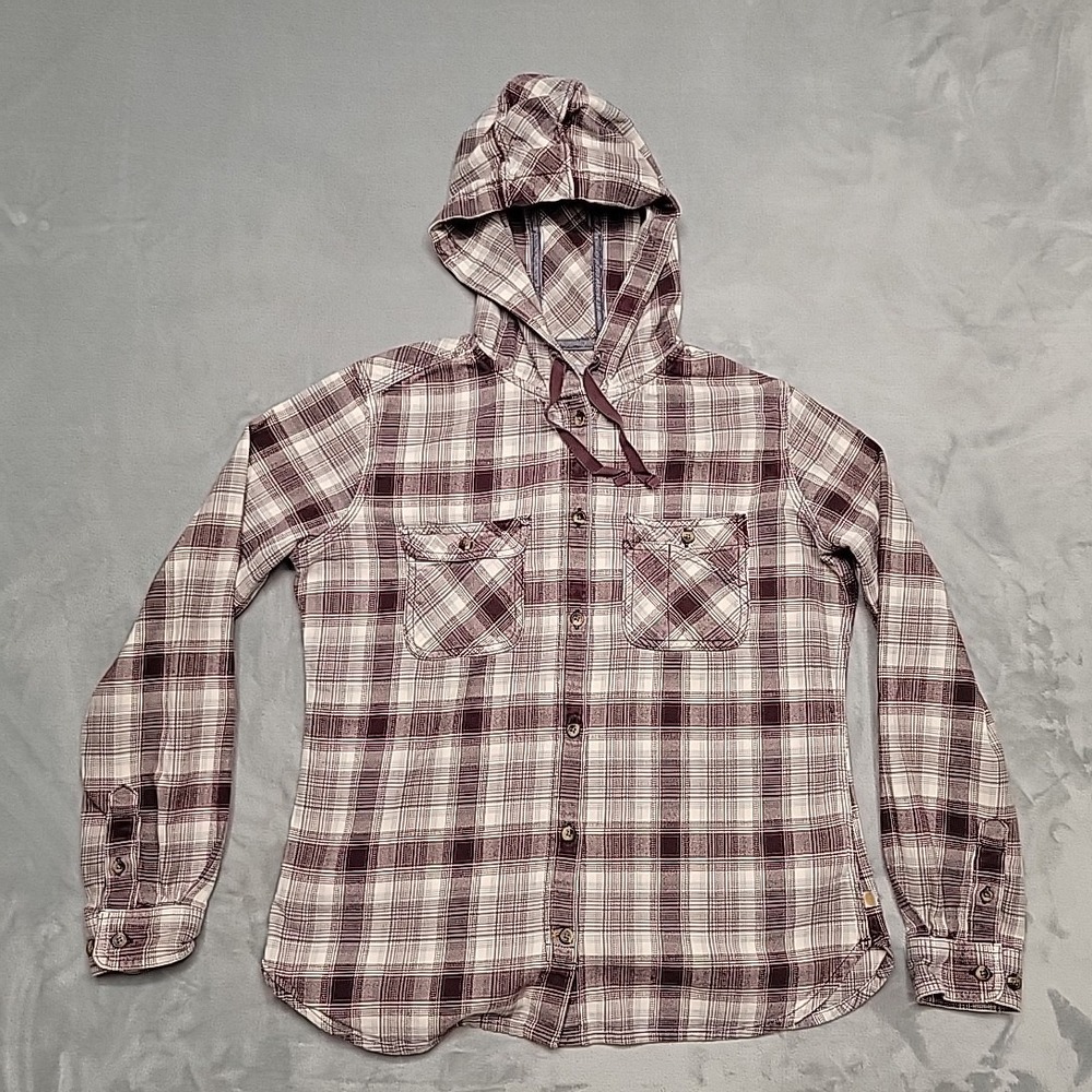 Carhartt Shirt Women Medium Purple Plaid Hooded Flannel Button Up Workwear